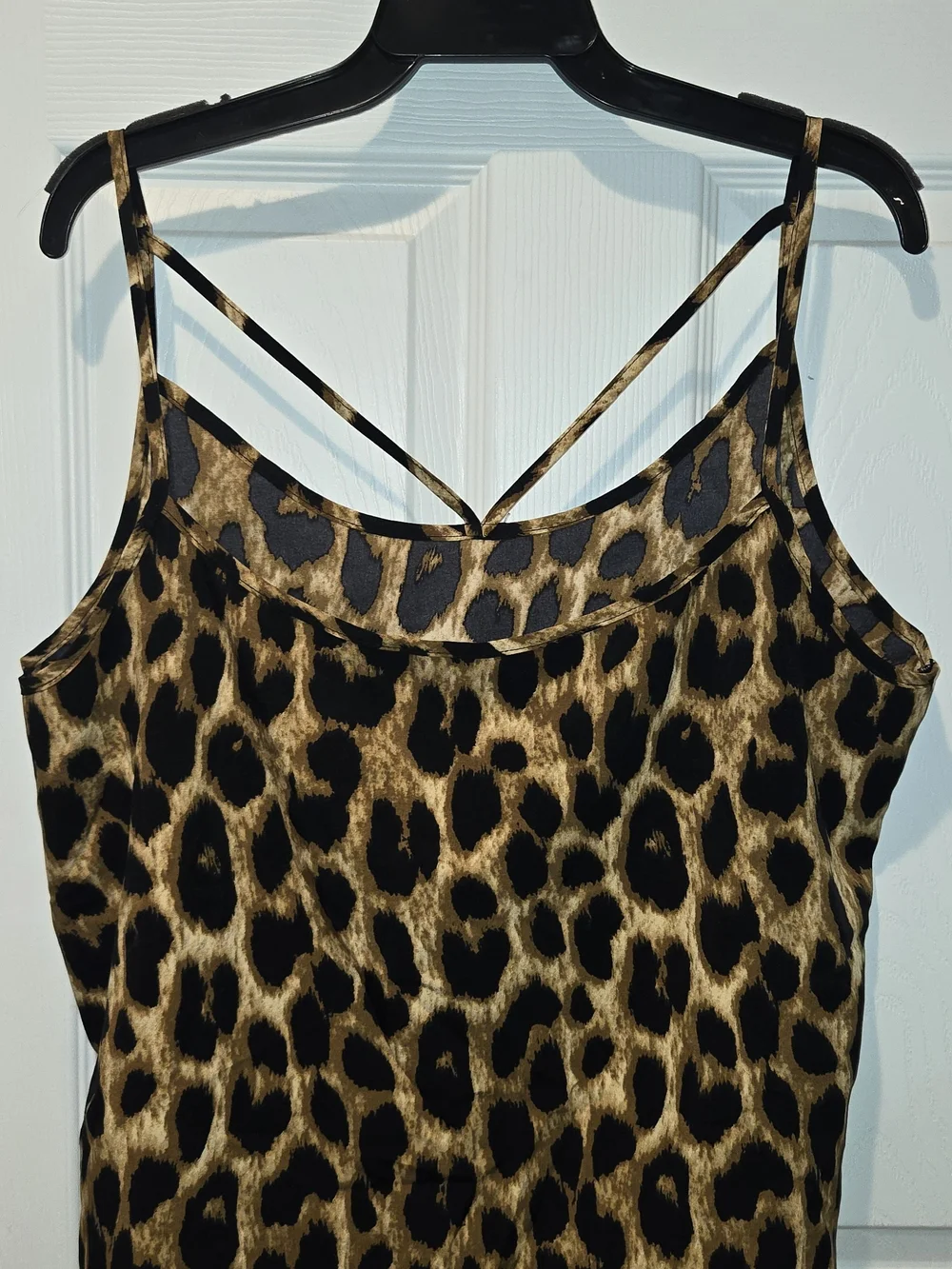 Leopard Print Spaghetti Strap Tank Top - Brown/Black